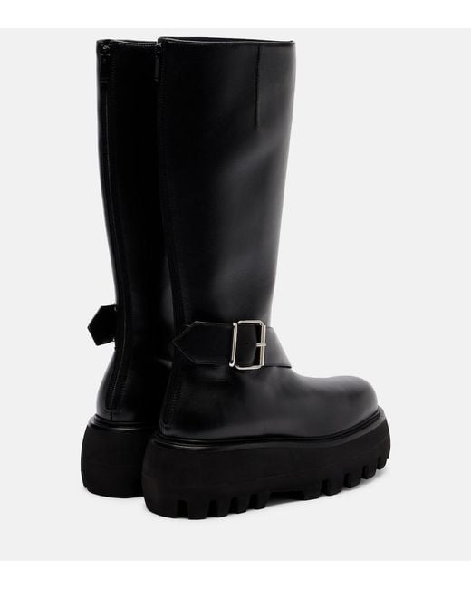 McQueen Black Sofa Buckle Leather Knee-High Boots