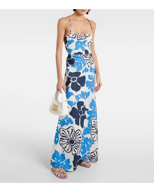 Faithfull The Brand Blue Garcia Floral Linen Maxi Dress