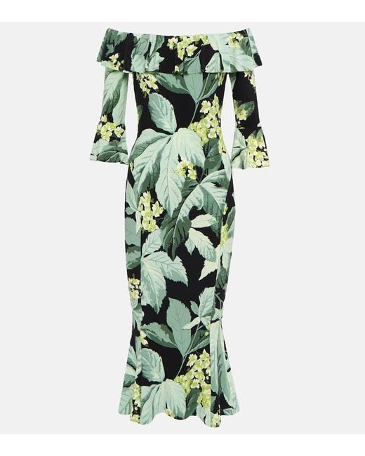 Robe Midi Imprimee A Encolure Bardot Norma Kamali en coloris Green