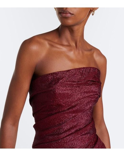 Marmar Halim Red Draped Strapless Bustier Gown