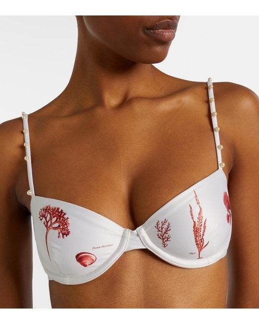 Agua Bendita Pink Magdalena Embellished Printed Bikini Top