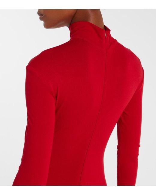 Magda Butrym Red Asymmetric Pleated Turtleneck Maxi Dress
