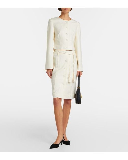 Posse White Elspeth Belted Wool Midi Skirt
