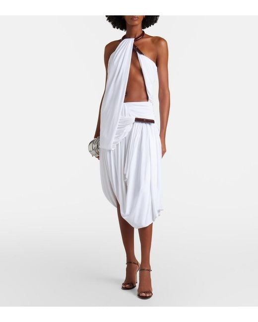 Christopher Esber White Chime Asymmetric Draped Jersey Midi Dress