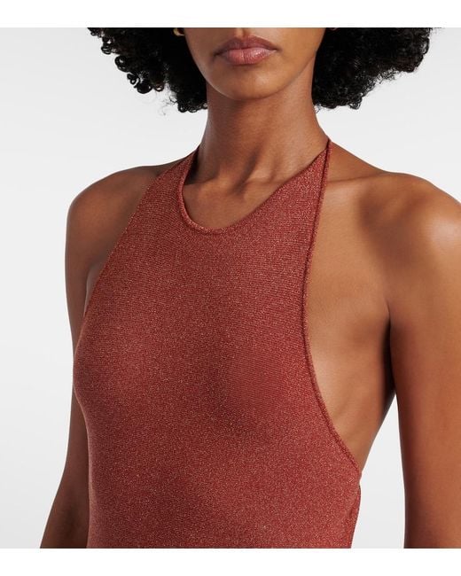 Faithfull The Brand Red Plisse Halterneck Cotton-Blend Maxi Dress