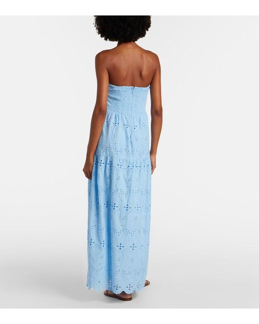 Melissa Odabash Blue Sophie Broderie Anglaise Cotton Maxi Dress