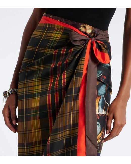 Dries Van Noten Red Printed Silk Twill Wrap Skirt