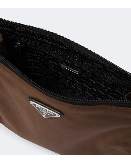 Prada Brown Re-Nylon Leather-Trimmed Pouch for men