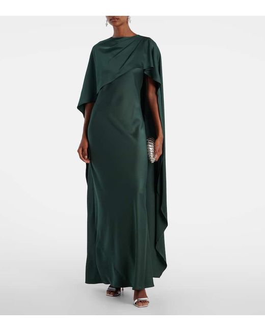 Jonathan Simkhai Green Izel Caped Satin Gown