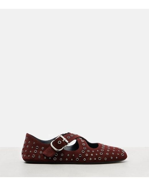 Alaïa Red Embellished Suede Ballet Flats