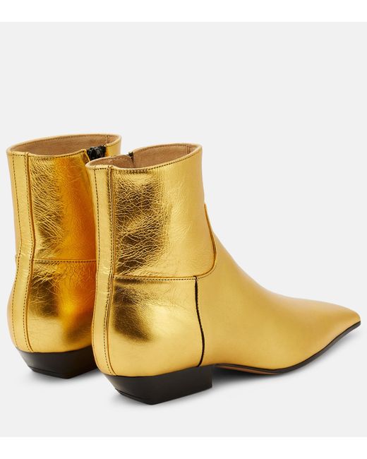 Khaite Marfa Metallic Leather Ankle Boots in Yellow Lyst