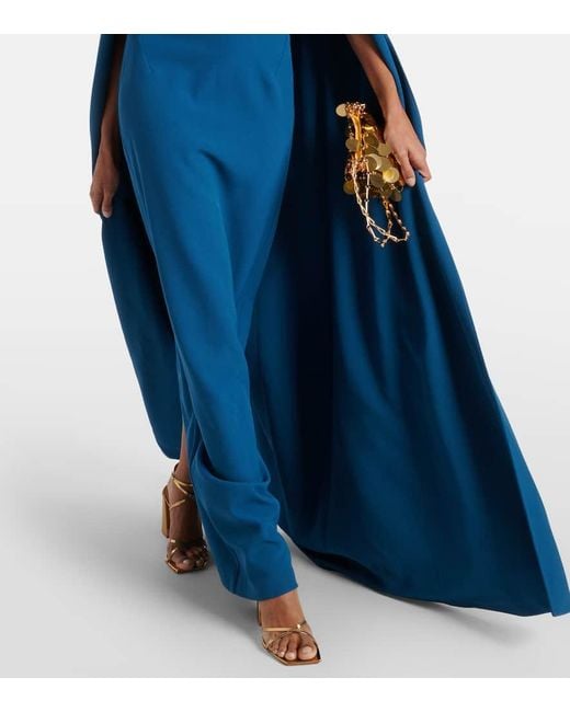 Safiyaa Blue Cinza Caped Crepe Gown