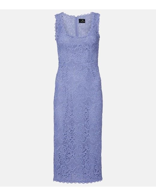 Etro Blue Macrame Scalloped Midi Dress