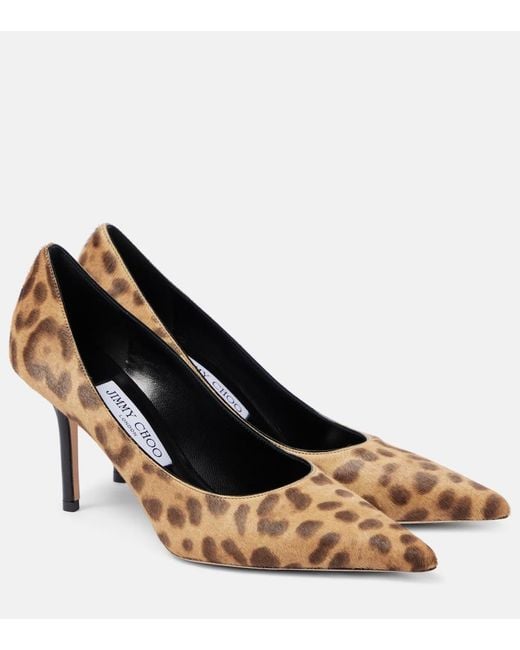 Jimmy Choo Yellow Leo 85 Leopard-Print Calf Hair Pumps