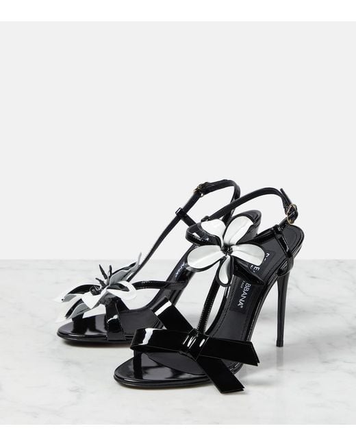 Dolce & Gabbana Black Floral-Applique Patent Leather Sandals