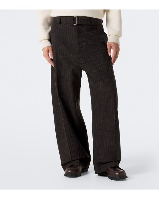 Studio Nicholson Black Checked Cotton And Wool-Blend Wide-Leg Pants for men