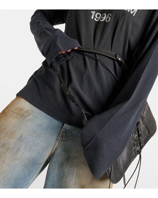 Acne Black Logo-Print Distressed T-Shirt