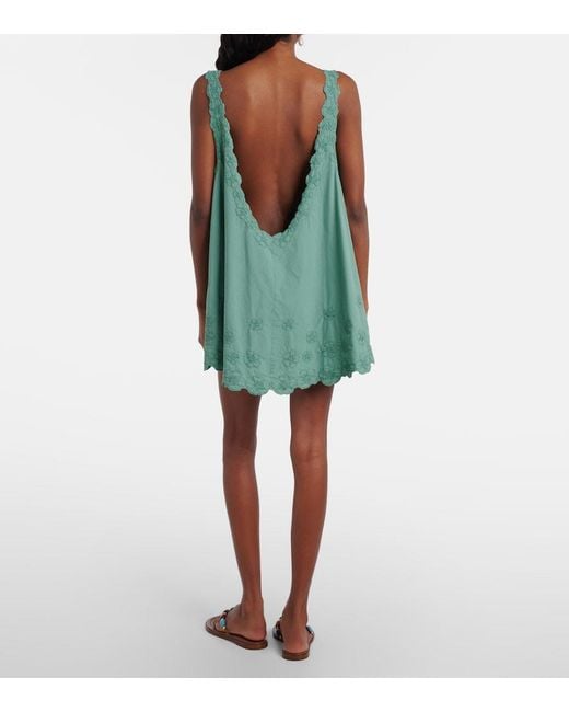 Juliet Dunn Green Embroidered Cotton Poplin Minidress