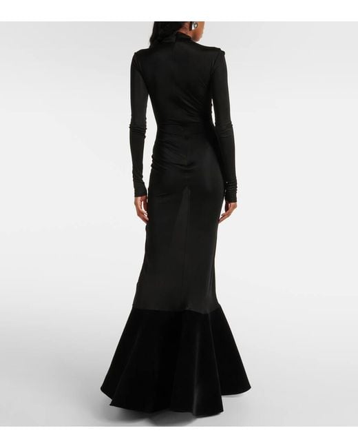 David Koma Black Flounced Velvet And Jersey Gown