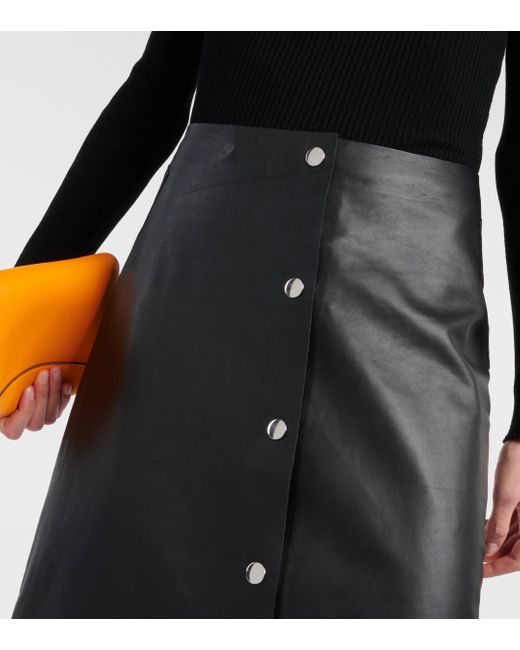 Victoria Beckham Black High-rise Leather Midi Skirt