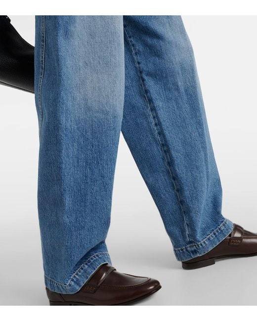 Jeans anchos de tiro alto plisados Brunello Cucinelli de color Blue
