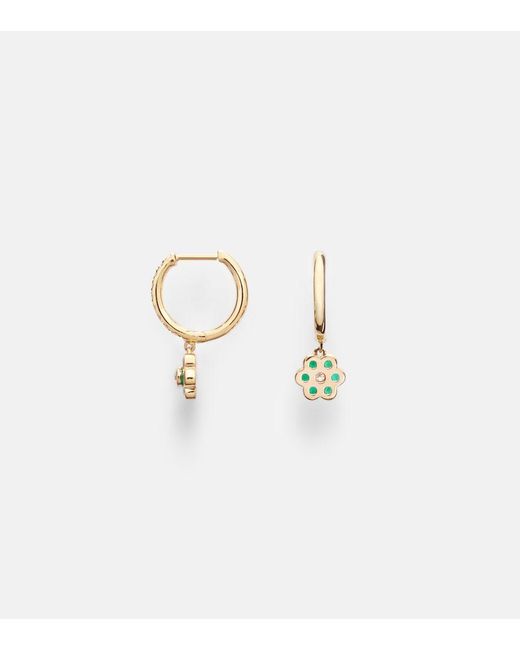 Anita Ko White Flora 18Kt Huggie Earrings With Diamonds And Emeralds
