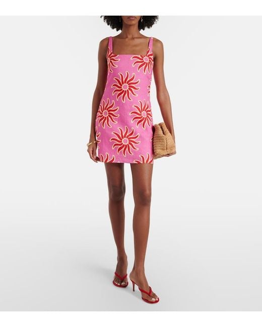 Cala De La Cruz Red Printed Linen Minidress