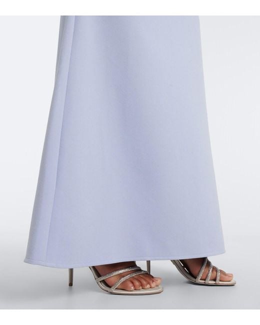 Safiyaa Blue Soshin Feather-Trimmed Crepe Gown