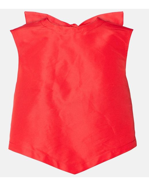 Patou Red Bow-Detail Open-Back Faille Crop Top