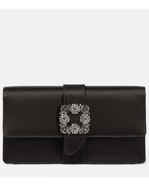 Manolo Blahnik Black Capri Embellished Satin Clutch