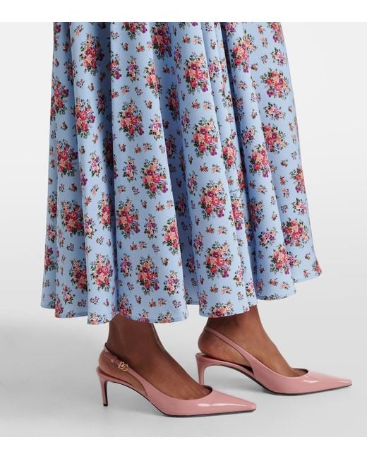 Dolce & Gabbana Blue Floral Silk-Blend Midi Skirt