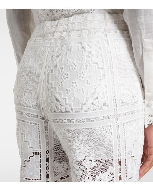 Zimmermann White Floral Lace Flared Pants