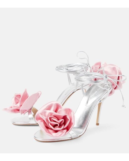 Magda Butrym Pink Floral-Applique Leather Sandals