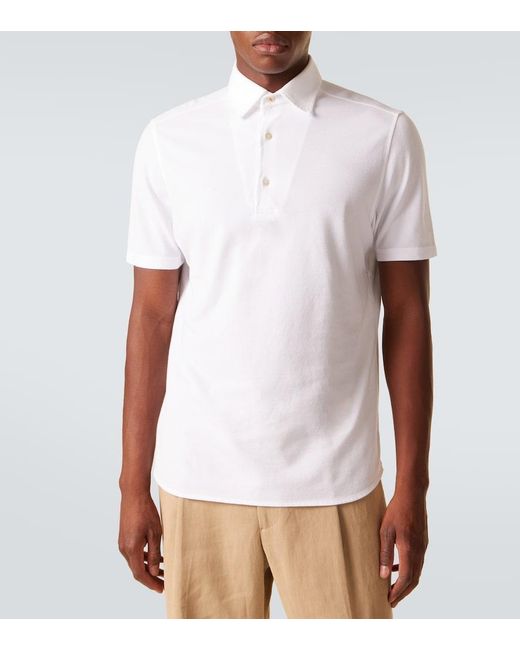 Loro Piana White Brenna Cotton Pique Polo Shirt for men