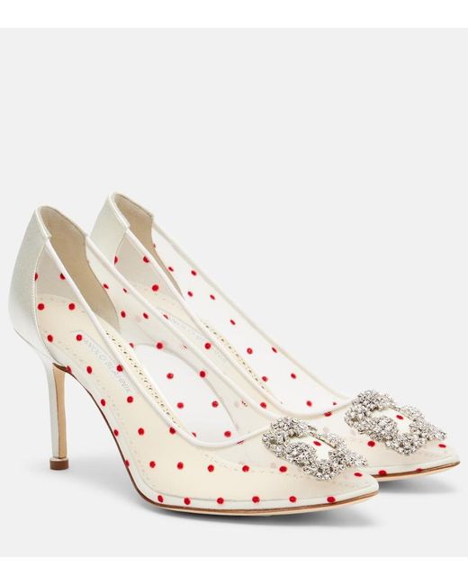Pumps Hangisi 90 A Pois di Manolo Blahnik in Metallic