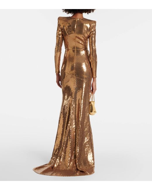 Alex Perry Natural Sequined Gown