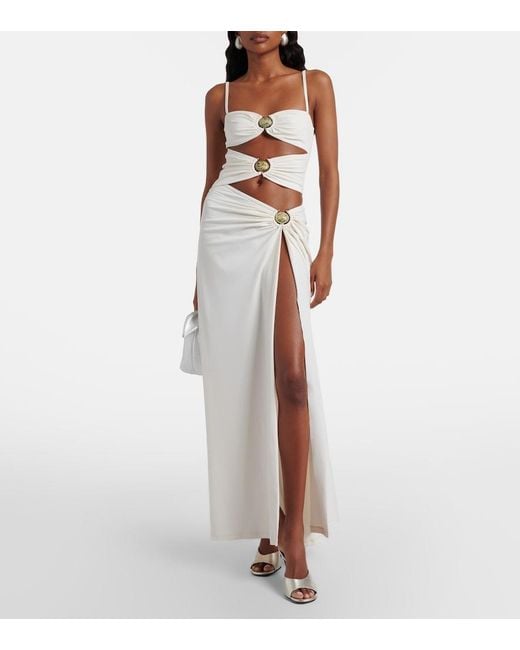 Christopher Esber White Mineral Stone Cutout Jersey Maxi Dress