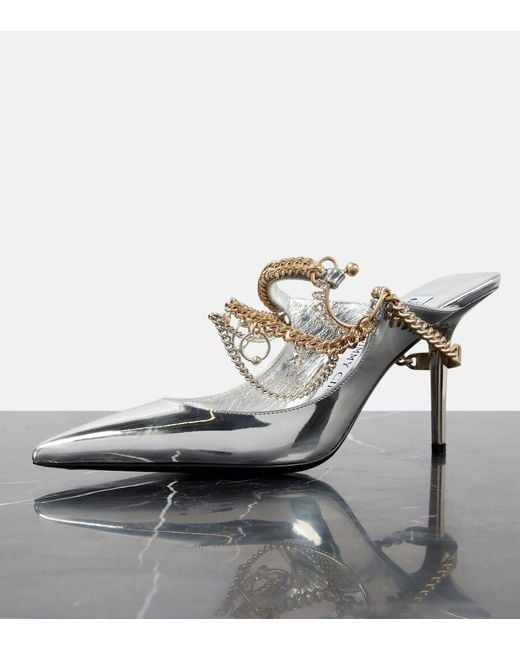 Jimmy Choo White X Jean Paul Gaultier Embellished Leather Slingback Pumps
