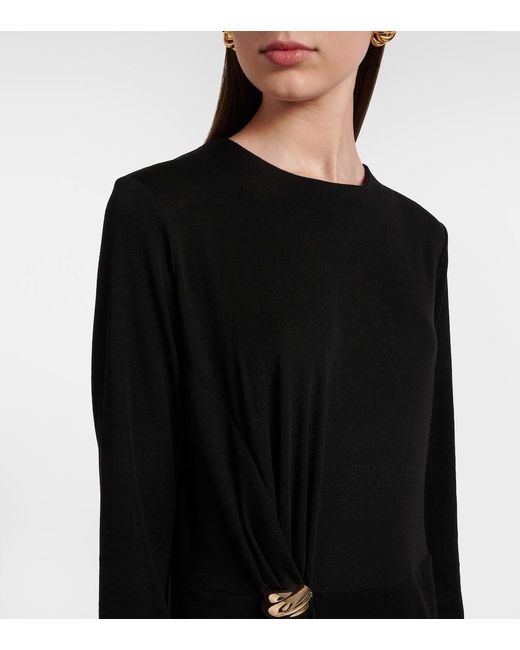 Vince Black Draped Wool-Blend Midi Dress