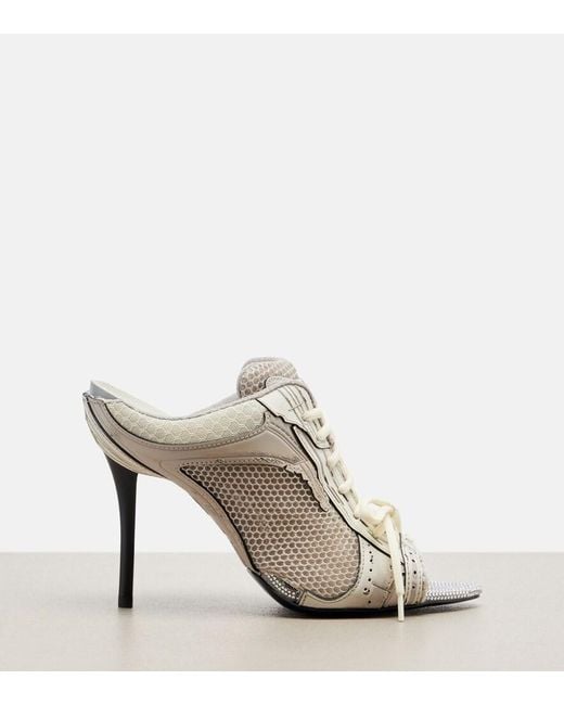 Balenciaga White Stapler Embellished Leather-Trimmed Mules