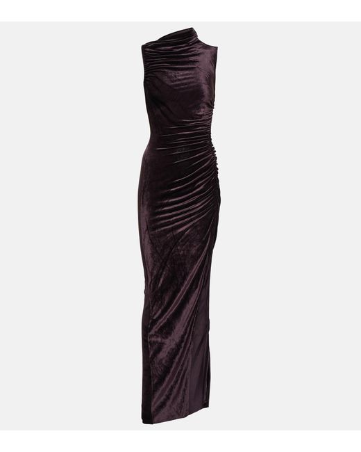 Rick Owens Svita Gathered Velvet Maxi Dress in Purple | Lyst