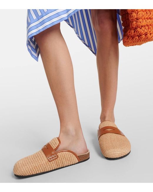 J.W. Anderson Natural Tess Leather-trimmed Raffia Mules
