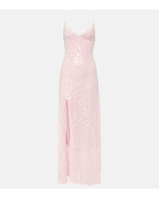 Staud Pink Kezia Lace-trimmed Sequined Slip Dress