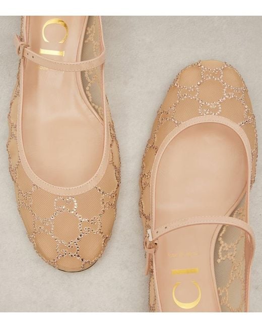Escarpins Babies En Résille À Finitions En Cuir Verni Et À Cristaux Charline Gucci en coloris Natural