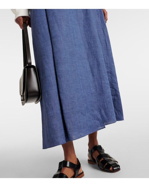 Loro Piana Blue Linen Midi Skirt