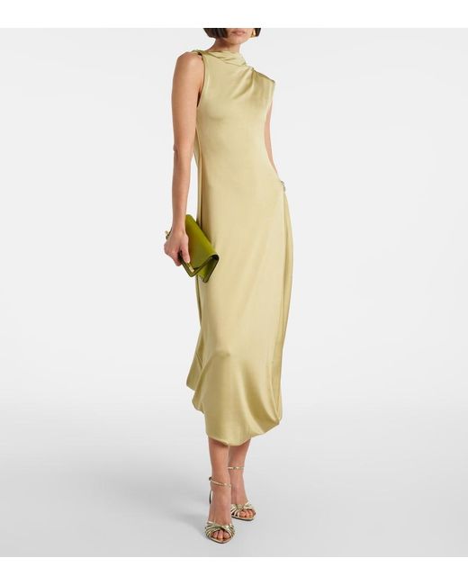 Victoria Beckham Green Embellished Satin Midi Dress