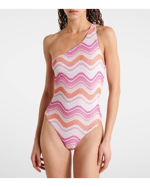 Missoni Pink Zig Zag One-shoulder Swimsuit