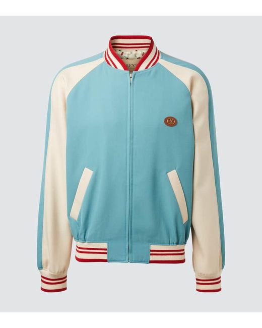Valentino Blue Logo Virgin Wool Varsity Jacket for men