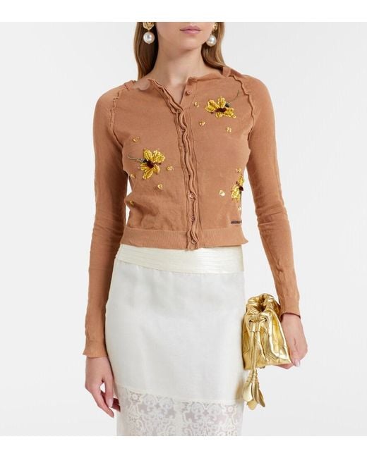 ShuShu/Tong Blue Beaded Floral Cotton-Blend Cardigan