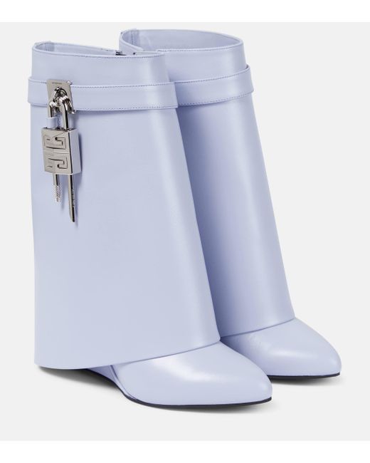 Givenchy Blue Shark Lock Leather Ankle Boots